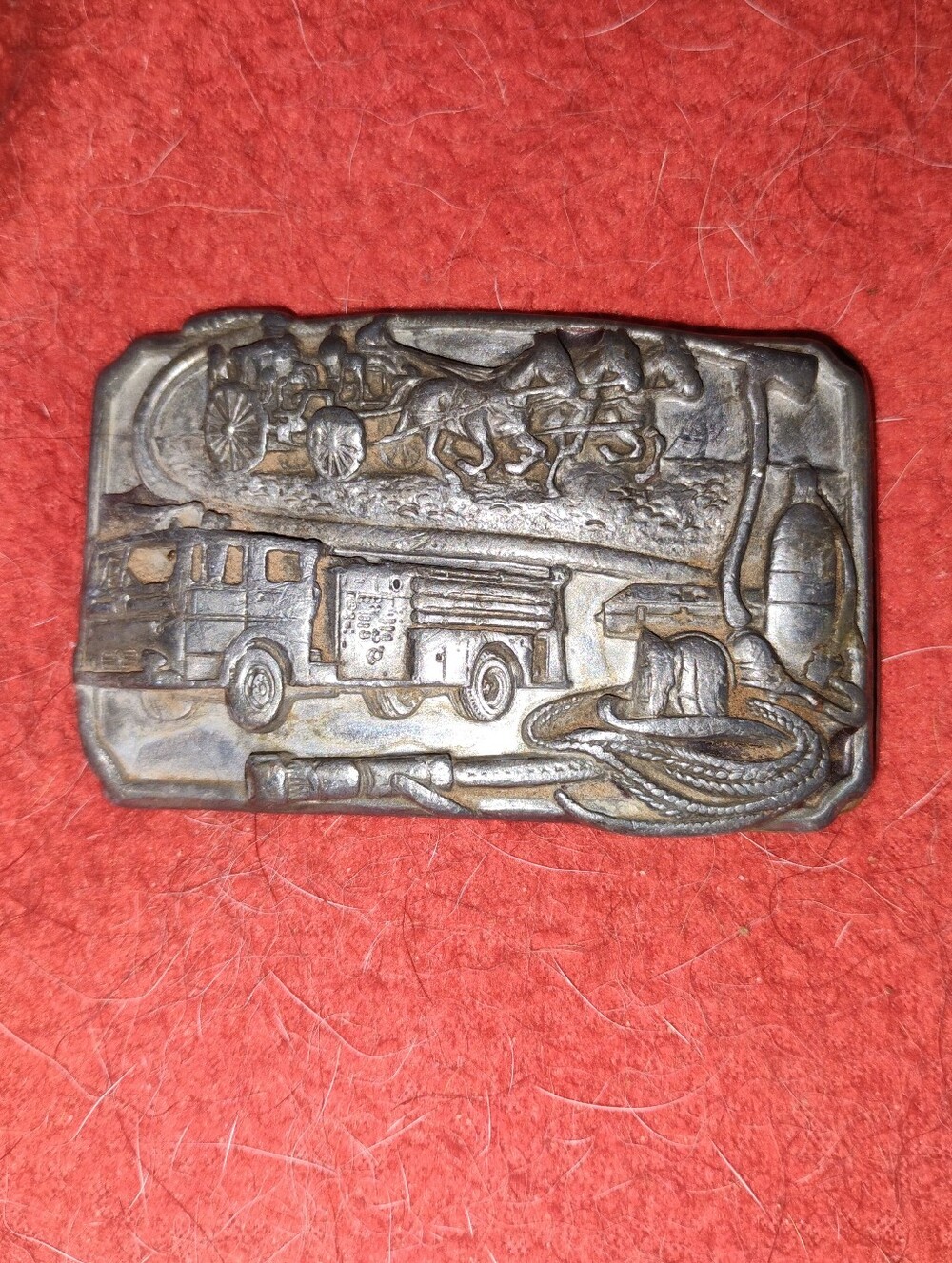 Vintage 1985 Siskiyou Firefighter Fire Dept Belt Buckle Badge & Motto On Back